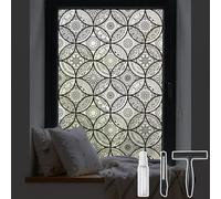 DKTIE Film d'intimité pour fenêtre d'aspect vitrail bohème avec Outils d'installation, Film Statique décoratif pour fenêtre en Verre dépoli, sans Colle, Amovible, Noir Pur, 45 x 200 cm