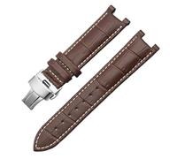 DKWOIS Bracelet de montre en cuir compatible avec le bracelet de montre GC Guess Bracelet à boucle papillon 20 * 11mm 22 * 13mm Bracelet en cuir de vache for hommes et femmes(Brown white-S,20-11mm)