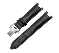 DKWOIS Bracelet de montre en cuir compatible avec le bracelet de montre GC Guess Bracelet à boucle papillon 20 * 11mm 22 * 13mm Bracelet en cuir de vache for hommes et femmes(Black silver,22-13mm)