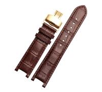 DKWOIS Bracelet de montre en cuir cranté, 20x11mm, 22x13mm, Compatible avec GC Guess Passa Lleathe, chaîne de montre étanche for hommes et femmes(Brown-gold,22x13mm)