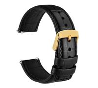 DKWOIS Bracelet de montre en cuir de Grain d'alligator, 18mm 20mm 22mm 24mm, libération rapide, Bracelet de remplacement classique en relief for hommes(Black-Gold Buckle,20mm)