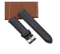 DKWOIS Bracelet de montre vintage fait main, 18 mm, 19 mm, 20 mm, 22 mm, 24 mm, style racing, en cuir gris, noir, marron, bleu, respirant et poreux.(Dark blue,18mm)