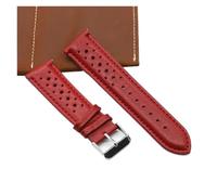 DKWOIS Bracelet de montre vintage fait main, 18 mm, 19 mm, 20 mm, 22 mm, 24 mm, style racing, en cuir gris, noir, marron, bleu, respirant et poreux.(Red,20mm)