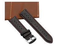 DKWOIS Bracelet de montre vintage fait main, 18 mm, 19 mm, 20 mm, 22 mm, 24 mm, style racing, en cuir gris, noir, marron, bleu, respirant et poreux.(Black rd line,18mm)