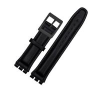 DKWOIS Bracelet en cuir véritable compatible avec le bracelet Swatch Bracelet de montre uni 17 mm 19 mm Bracelet rouge Bracelets de montre Femme Homme Accessoires de ceinture de montre(Black black buc