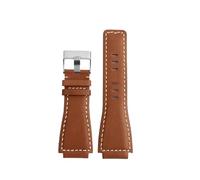 DKWOIS Compatible avec Bell & Ross B&R BR-01 BR-03 Bracelet en cuir Bracelet de montre for homme Bracelet de ceinture de poignet 34 * 24mm convexe(Brown-Silver Buckle)