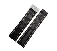 DKWOIS Compatible avec les bracelets de montre Breitling en cuir véritable for homme Avenger/Navitimer Premier, avec boucle déployante souple, 22 mm et 24 mm(B Black steel buckle,24mm)