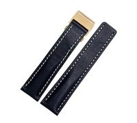 DKWOIS Compatible avec les bracelets de montre Breitling en cuir véritable for homme Avenger/Navitimer Premier, avec boucle déployante souple, 22 mm et 24 mm(A blue golden buckle,24mm)