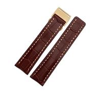 DKWOIS Compatible avec les bracelets de montre Breitling en cuir véritable for homme Avenger/Navitimer Premier, avec boucle déployante souple, 22 mm et 24 mm(B brown golden,22mm)