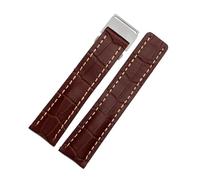 DKWOIS Compatible avec les bracelets de montre Breitling en cuir véritable for homme Avenger/Navitimer Premier, avec boucle déployante souple, 22 mm et 24 mm(B brown steel buckle,24mm)