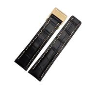 DKWOIS Compatible avec les bracelets de montre Breitling en cuir véritable for homme Avenger/Navitimer Premier, avec boucle déployante souple, 22 mm et 24 mm(B Black golden,22mm)