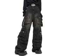 DKYM Baggy Jeans for Woman Baggy Jeans Y2k Baggy Cargo Pants Women Men High Waisted Wide Leg Jeans Hip Hop Streetwear Pants-M Black