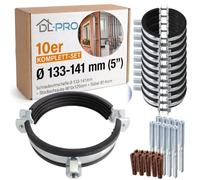 DL-PRO DN125 Lot de 10 colliers de serrage à visser en EPDM - Protection acoustique - Avec vis M10 x 125 et chevilles - Diamètre : 133 à 141 mm