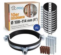 DL-PRO Lot de 10 colliers de serrage - Diamètre 108-114 mm (4") DN110 EPDM - Vis à double filetage M10 x 125 + chevilles - Tube HT KG - Isolation acoustique DIN 4109