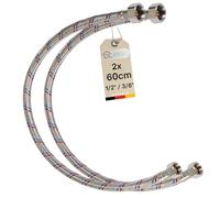 DL-pro Lot de 2 tuyaux flexibles de 60 cm - 1/2" vers 3/8" - Tuyau de raccordement pour robinetterie/vanne d'équerre