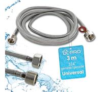 DL-pro Rallonge de tuyau d'alimentation 3 m 3/4" droit/droit -15° à +90° en acier inoxydable pour machine à laver, lave-vaisselle, lave-vaisselle