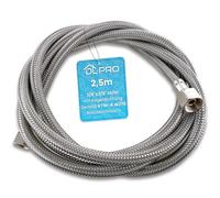 DL-pro Tuyau de douche en acier inoxydable, tuyau flexible de 2,5 m avec joint, filetage intérieur 3/8 x 3/8", selon KTW-A W270, pour raccord de robinet