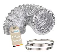 DL-pro Tuyau d'évacuation d'air de 1,5 m Ø 150 mm, aluminium, résistant à la température, flexible, 2 colliers en acier inoxydable 141-165 mm, tuyau de ventilation 150 pour hotte, sèche-linge et