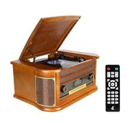 DL Tourne-Disque Vinyle avec Bluetooth, Radio AM/FM, Lecteur CD et Cassette, Lecture et Numérisation USB, Haut-Parleurs Stéréo, Prise Casque et Sortie Line-Out