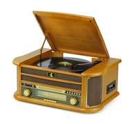 DL Tourne-Disque Vinyle Rétro avec Lecteur CD et Cassette, Bluetooth, Radio AM/FM, Enregistrement USB, 33/45/78 TR/Min, Haut-Parleurs Stéréo, Sortie Line-Out, Entrée AUX et Prise Casque