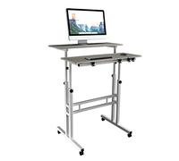 DlandHome Bureau Assis Debout Table de Lit Roulante (Roulette Verrouillable) Table Hauteur Réglable 67-115cm Bureau Informatique Multifonctionnel avec 3 Tablettes pour Ordinateur Portable, Érable