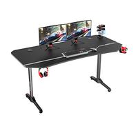 DlandHome Bureau de Jeu Pro 160 CM avec Tapis de Souris Complet & Gaming Rack/Chargeur à USB, Table de Gaming Station de Jeu avec Porte-gobelet & Crochet pour Casque, Noir