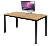 DlandHome Bureau d'Ordinateur Informatique Bureau Industriel 120 x 60cm Postes de Travail Table Salle à Manger Table d’étude/d'écriture pour Maison/Bureau, Teck/Noir