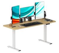 DlandHome Bureau Électrique Réglable 160CM Bureau Assis Debout Bureau Informatique Érgonomique Bureau Gaming Réglable en Hauteur de 72 à 122 cm avec Panneau de Contrôle & 2 Ports Type-C, Teck/Blanc