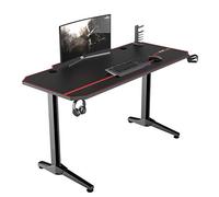 DlandHome Bureau Gaming 140 x 65 cm Bureau Gamer avec Tapis de Souris Intégré & Porte Manette/Chargeur à USB, Gamer Station de Jeu Pro Table Gaming avec Porte-gobelet & Crochet pour Casque, Noir