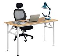DlandHome Bureau Pliant 120x60 Table Informatique d'Ordinateur Table Bureau Pliante Table Bureau Pliant Poste de Travail Table Pliable d’étude/d'écriture/à Manger pour Maison/Bureau,Teck & Blanc