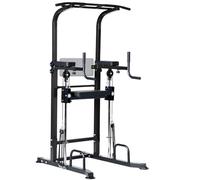 DlandHome Chaise Romaine Musculation Advanced Barre de Traction sur Pied Dips Station Traction Tower de Musculation avec Accoudoirs & Dossier pour Entraînement de Force Multifonction pour la Maison