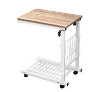 DlandHome Chariot Table de Lit Réglable en Hauteur 56~76cm Table d'appoint Bout de Canapé Petite Table Basse à Roulette en Forme de U avec Panier Support d'Ordinateur Portable pour la Lecture,Chêne