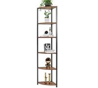 DlandHome Étagère d'angle à 6 Niveaux Étagère Colonne de 165 CM Bibliothèque du Coin Meuble de Rangement Autoportantes Industriel Style Porte-Plantes pour Salon Bureau, Marron Rustique & Noir