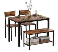 DlandHome Lot de 4 pièces Table de Salle à Manger avec 2 Chaises & 1 Banc Ensemble de Meubles Cuisine en Bois et Structure en Acier Couleur Vintage