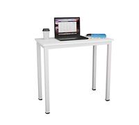 DlandHome Petit bureau d'ordinateur / poste de travail 80 x 40 cm, planche en bois composite décent et stable pour le bureau et la maison, blanc avec pieds blancs