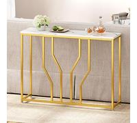 DlandHome Table Console Table d'Appoint 110 * 30 * 80cm pour Salon/Couloir/Entrée, Placage Marbré Blanc avec Cadre en Métal Dorés