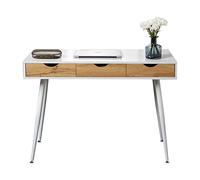 DlandHome Table de Bureau Informatique Moderne avec 3 Tiroirs Postes de Travail 110 x 50 CM Table d’étude/d'écriture/pour Maison/Bureau Blanc & Teck