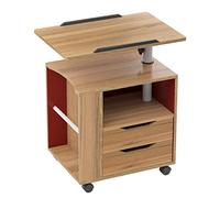 DlandHome Table de Chevet Bout de Canapé à roulettes Table d'appoint Table de Nuit avec 2 Tiroirs Meuble de Rangement avec Plaque Supérieure Relevable et Rotative à 360 degrés, Teck