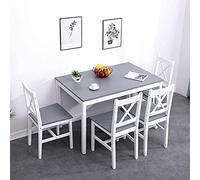 DlandHome Table de Salle à Manger avec 4 chaises Lot de 5 pièces Ensemble de Meubles Cuisine en Bois de pin Gris/Blanc