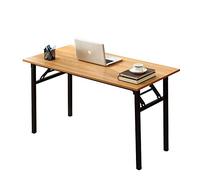 DlandHome Table pliante de taille moyenne 120 x 60 cm, aucune installation nécessaire, planche en bois composite, bureau informatique/poste de travail, teck avec pieds noirs