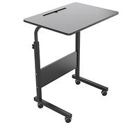 DlandHome Table Roulante de Lit Canapé pour Ordinateur Portable Hauteur Réglable Table d'appoint avec 4 Roulettes Verrouillables pour Bureau Chambre + Rainure de Tablette, 60 * 40cm, Noir