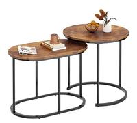DlandHome Tables Gigognes Lot de 2 Tables Basses Industriel Style Table Basse Laquée pour Salon, Bouts de Canapé Table d'appoint avec Pied Métal Noir,Marron
