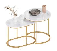 DlandHome Tables Gigognes Lot de 2 Tables d'appoint Basses Bouts de Canapé Industriel Style avec Pied Métal Doré pour Salon, Marbrure