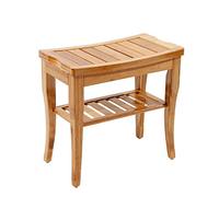 DlandHome Tabouret de Bain avec Étagère en Bambou, Siège de Douche/Baignoire Antidérapant pour Salle de Bain,Vraie Couleur