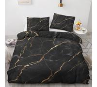 DlaQoryx Housse de Couette Marbre Doré Noir Parure de Lit 240x260 cm Abstrait Moderne, Housse Couette Ensemble Literie Imprimé Réversible avec 2 Taies d'oreiller 65x65 cm