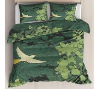 DlaQoryx Parure de Lit 220x240 cm Oiseaux Housse de Couette Feuilles Vertes, Ensemble Literie Microfibre Douce, Housse Couette avec 2 Taies d'oreiller 65x65 cm