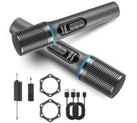 DLARA Microphone sans, karaoké avec micro,autonomie de 40 heures,portée de 60 mètres,double micro 2,4 GHz (récepteur inclus),Idéal pour Karaoké,Chants,Fêtes,Soirées,DJ