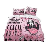 DLAYLQZG Housse de Couette Films d'horreur Rose Imprimé 3D - Ensemble Literie 3 Pièces Microfibre avec Taies d'oreiller, Fantômes Effrayants, Fermeture Éclair (Rose,220 * 240cm)