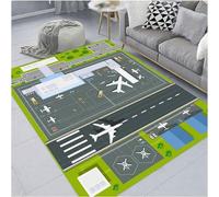 DLAYLQZG Tapis Aviation Thème Aéroport - Piste d’Atterrissage Avion Moelleux pour Chambre Ado Garçon/Fille, Salon et Salle de Jeux - Anti-Dérapant Multifonction Lavable en Machine (Vert,80x160cm)