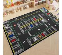 DLAYLQZG Tapis de Jeu 2 Designs Circuit Voiture & Chantier Urbain - Velours Cristal Anti-Dérapant, Taille Multiple pour Salon ou Chambre (Style 1,80x100cm)